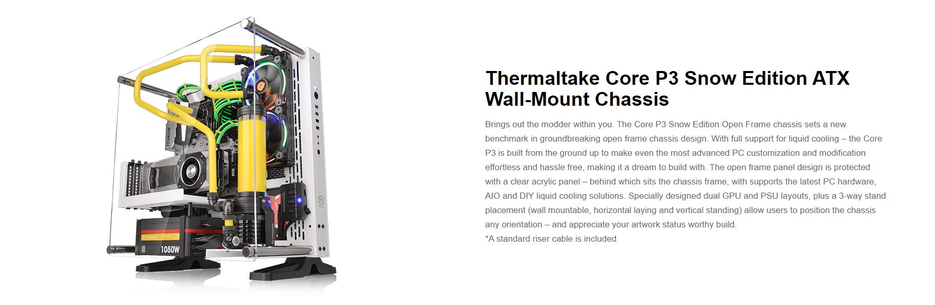 Vỏ Case Thermaltake Core P3 Tempered Glass (Mid Tower/Màu Trắng) là sản phẩm mới thuộc dòng Open Frame của Thermaltake 