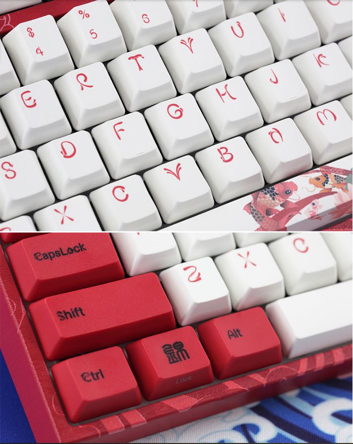 Bàn phím cơ Varmilo VA87M Koi - Mechanical Cherry Red switch sử dụng font chữ phù hợp với thiết kế bàn phím