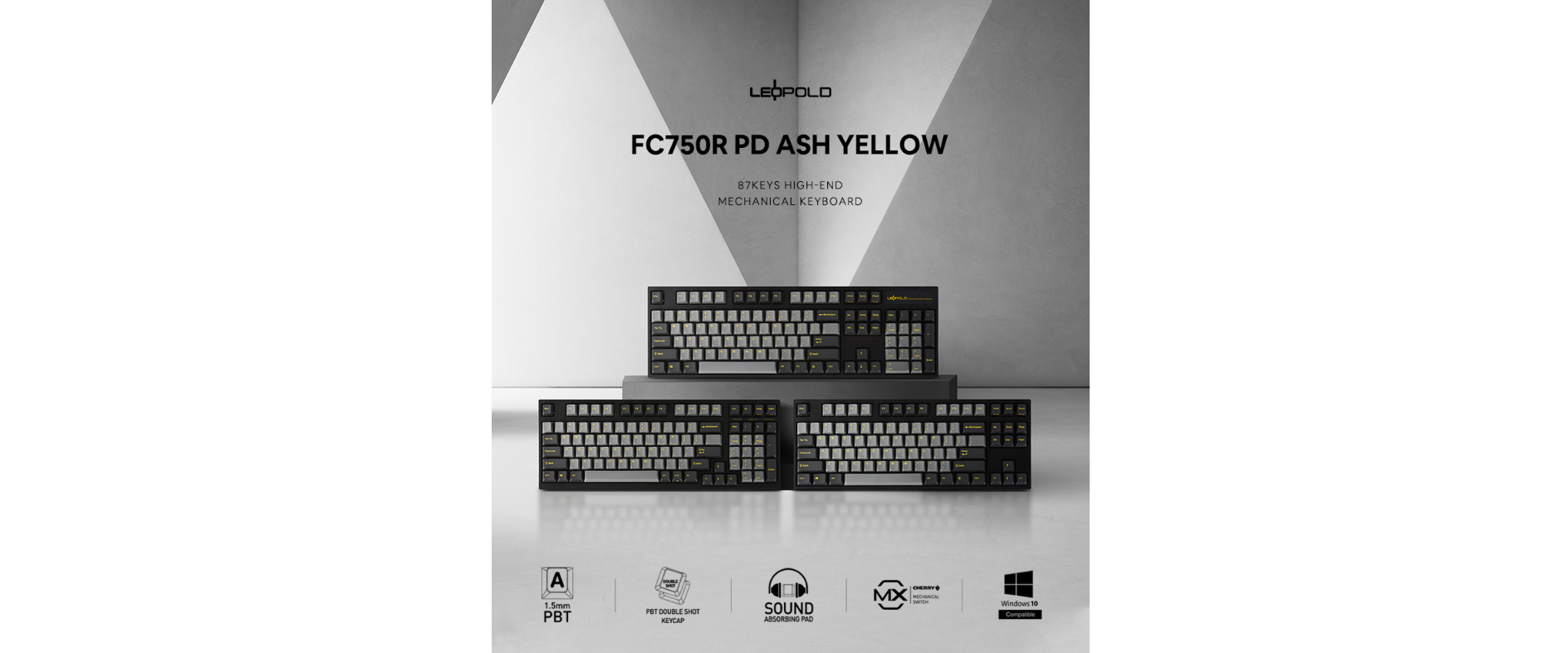 Bàn phím cơ Leopold FC750R PD Dark Gray / Yellow Font PBT Doubleshot Cherry Brown switch