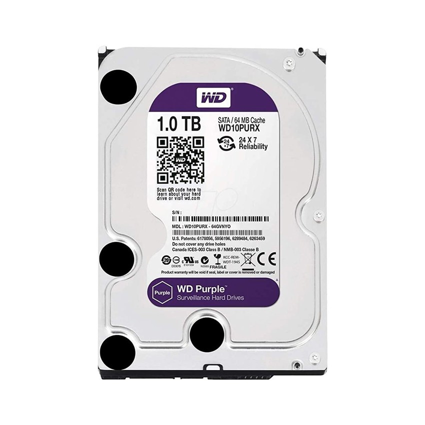 Ổ cứng HDD Western Purple 1TB 3.5 inch, 5400RPM, SATA3, 64MB Cache (WD10PURZ)