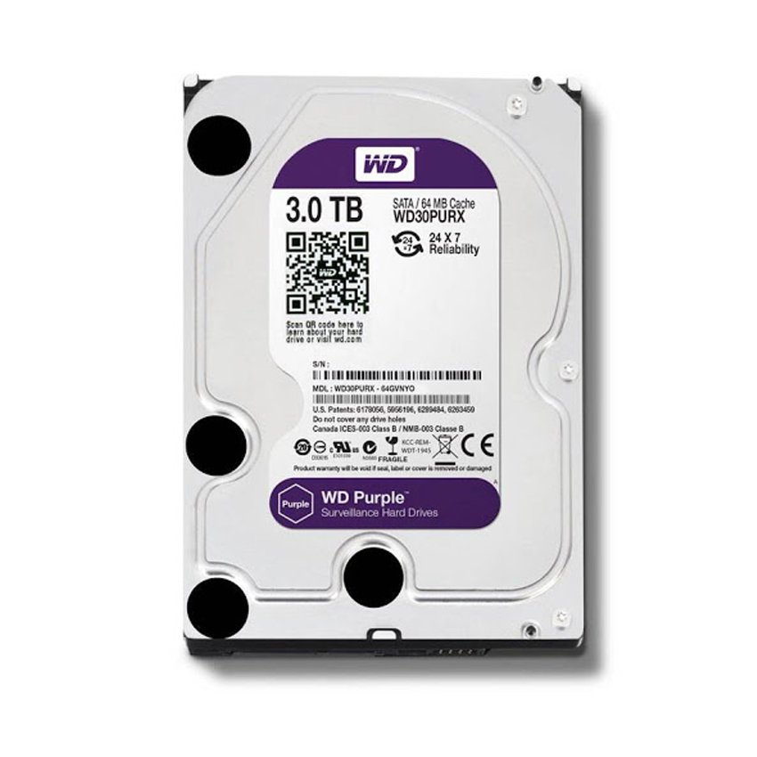 Ổ cứng HDD Western Purple 3TB 3.5 inch, 5400RPM, SATA3, 64MB Cache (WD30PURZ)