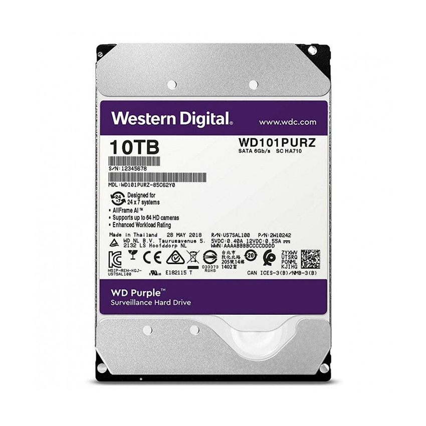 Ổ cứng HDD Western Purple 10TB 3.5 inch, 7200RPM,SATA 3, 256MB Cache (WD102PURZ)
