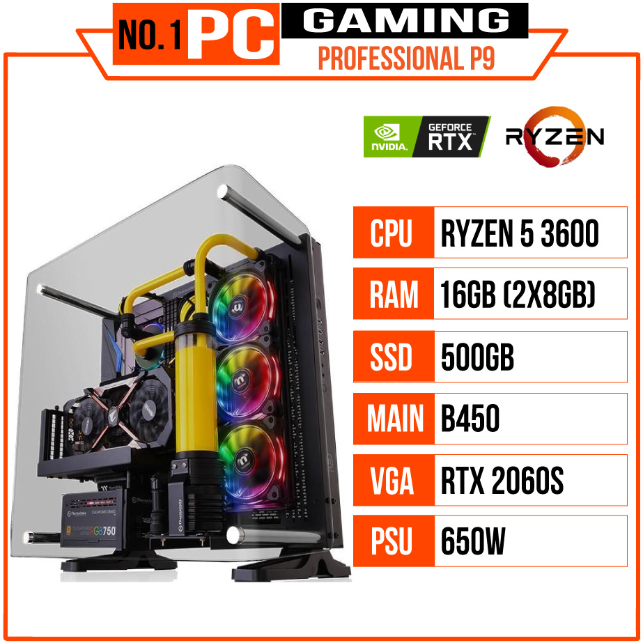 PC HACOM PROFESSIONAL GAMING LIMITED P9 (R5 3600/16GB RAM/500GB SSD/RTX 2060 Super/650W/RGB)