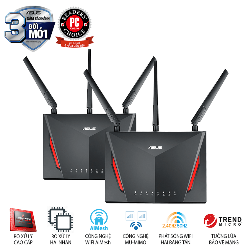Bộ Mesh wifi ASUS RT-AC86U (2-Pack) AC2900, Gaming Router wifi , MU-MIMO, AIMESH