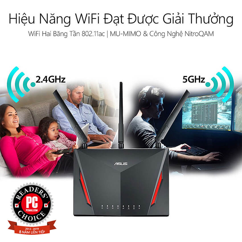 Bộ Mesh wifi ASUS RT-AC86U (2-Pack) AC2900, Gaming Router wifi , MU-MIMO, AIMESH