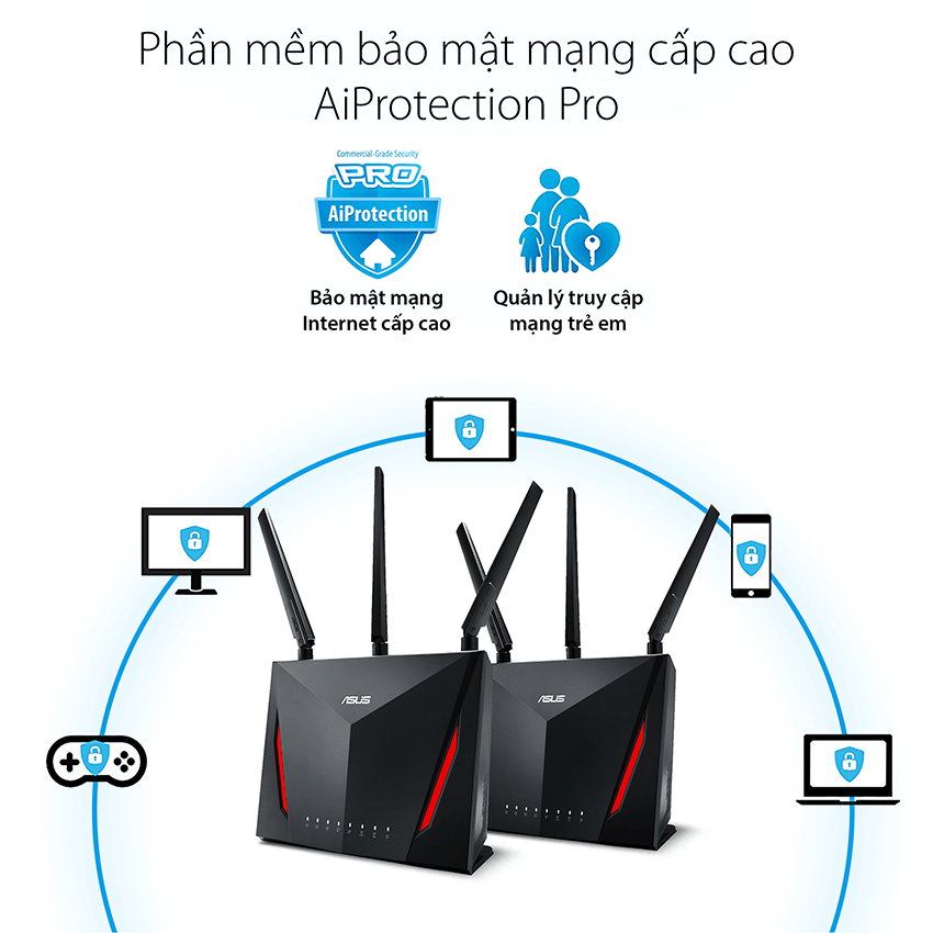 Bộ Mesh wifi ASUS RT-AC86U (2-Pack) AC2900, Gaming Router wifi , MU-MIMO, AIMESH