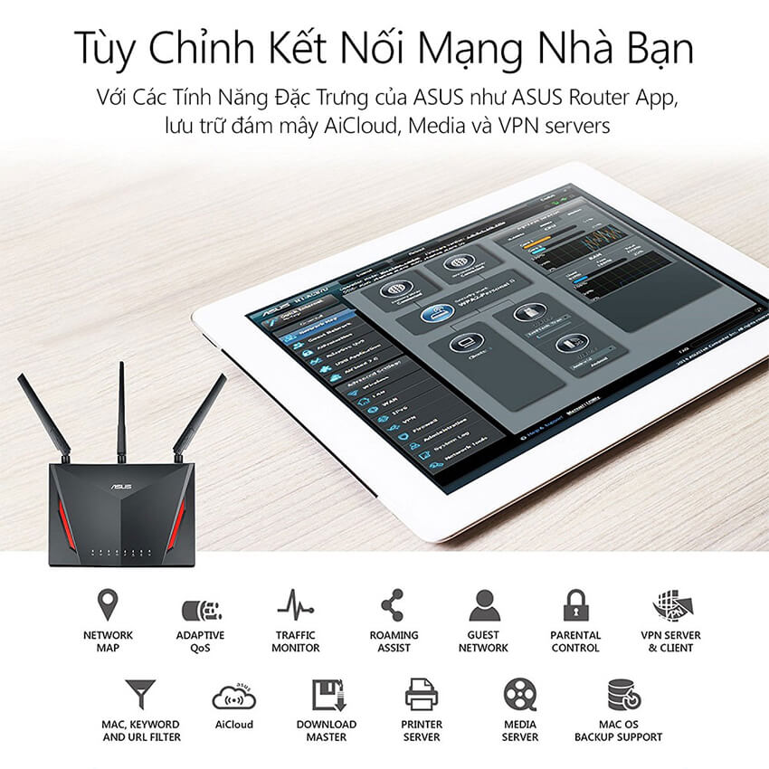 Bộ Mesh wifi ASUS RT-AC86U (2-Pack) AC2900, Gaming Router wifi , MU-MIMO, AIMESH