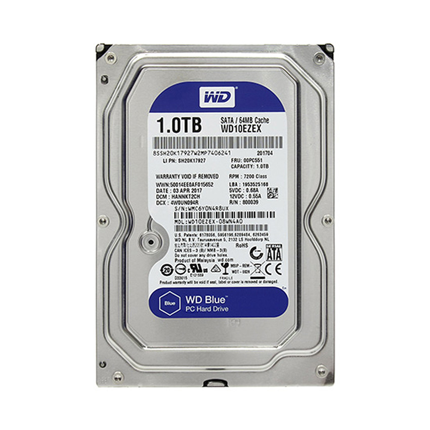 Ổ cứng HDD WD 1TB Blue 3.5 inch, 7200RPM, SATA3, 64MB Cache (WD10EZEX)