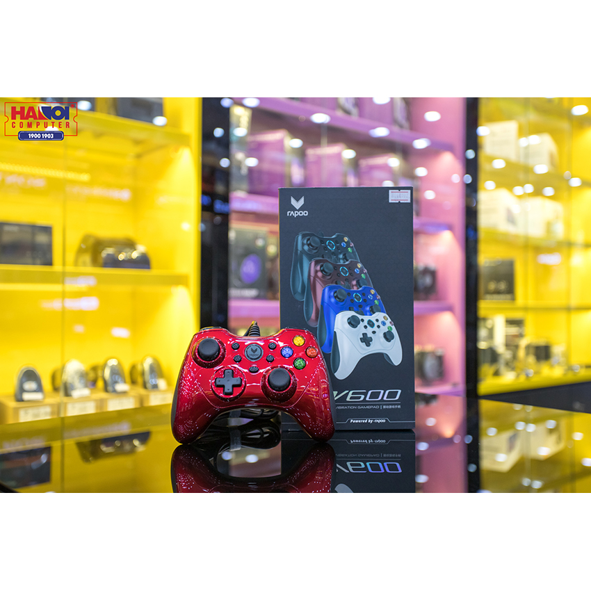 Tay cầm chơi game có dây Rapoo V600 màu đỏ