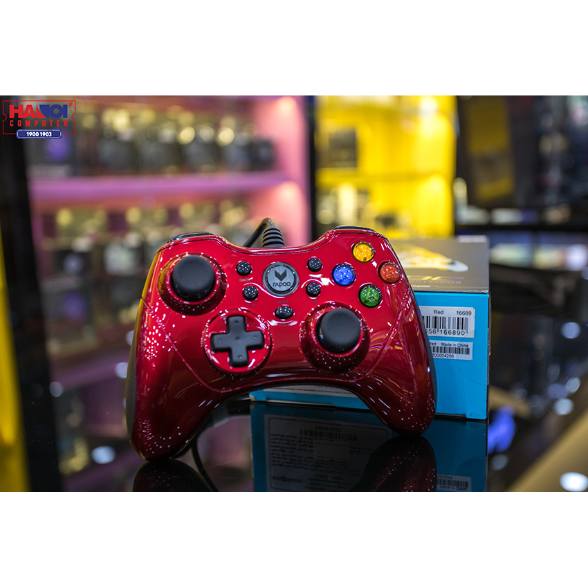 Tay cầm chơi game có dây Rapoo V600 màu đỏ