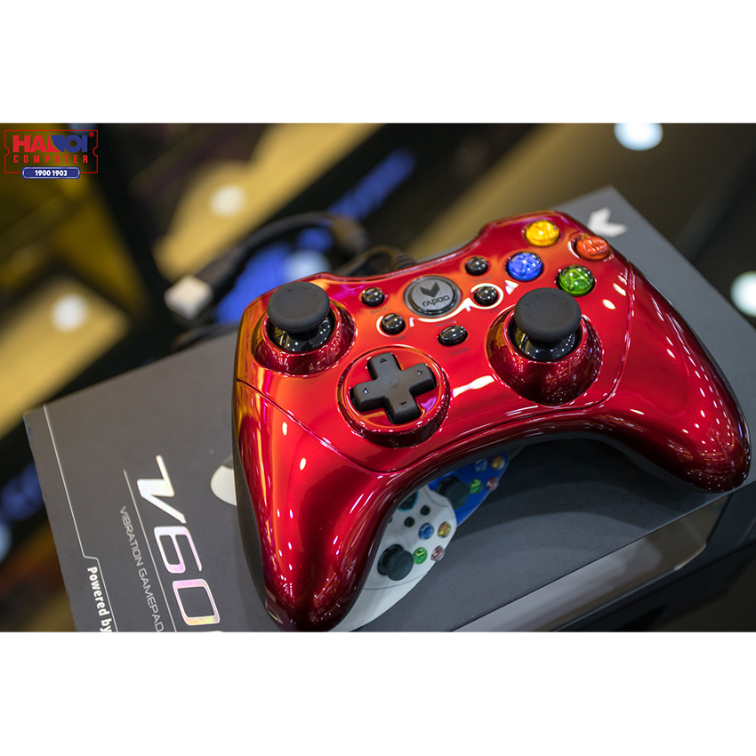 Tay cầm chơi game có dây Rapoo V600 màu đỏ