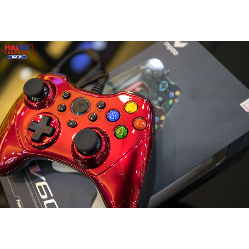 Tay cầm chơi game có dây Rapoo V600 màu đỏ