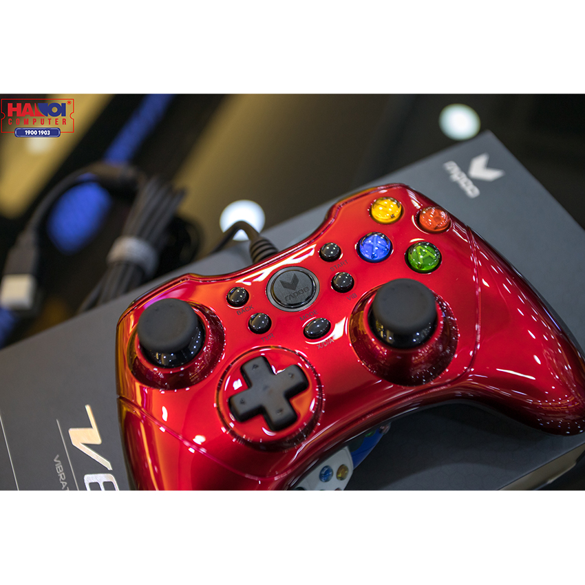 Tay cầm chơi game có dây Rapoo V600 màu đỏ