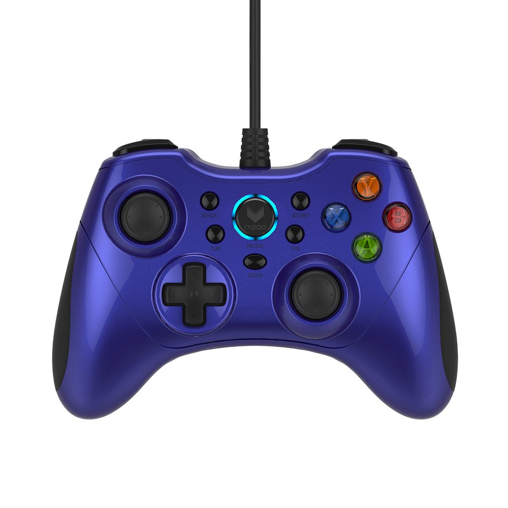 Tay cầm chơi game có dây Rapoo V600 màu xanh