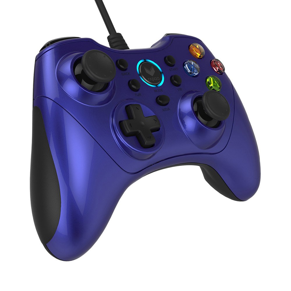 Tay cầm chơi game có dây Rapoo V600 màu xanh