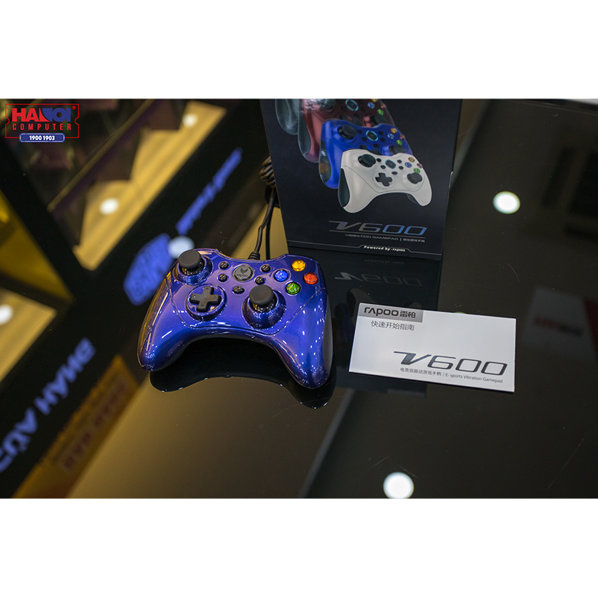 Tay cầm chơi game có dây Rapoo V600 màu xanh