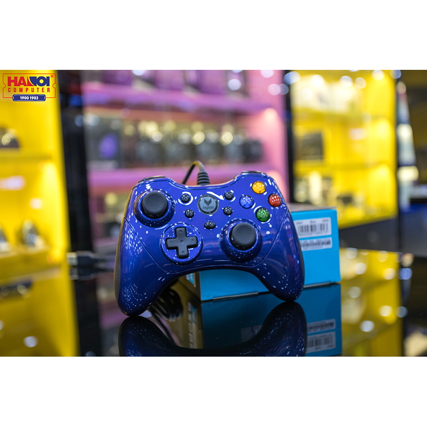 Tay cầm chơi game có dây Rapoo V600 màu xanh