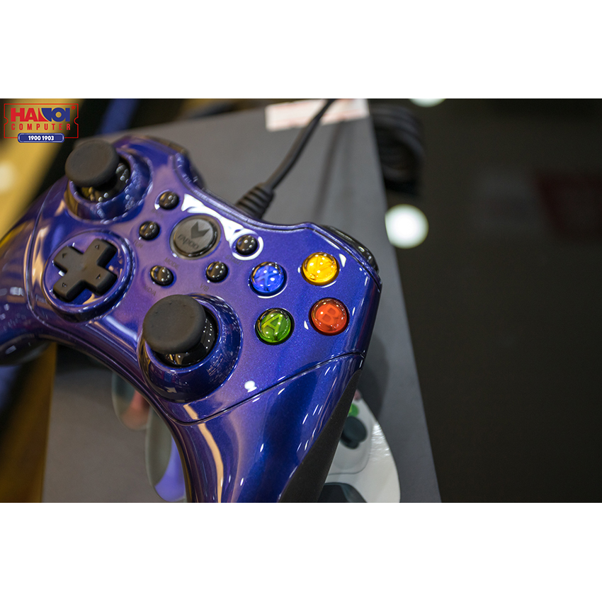 Tay cầm chơi game có dây Rapoo V600 màu xanh