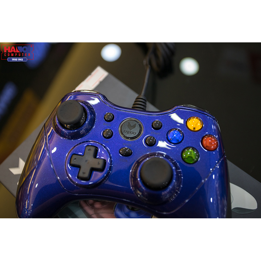 Tay cầm chơi game có dây Rapoo V600 màu xanh