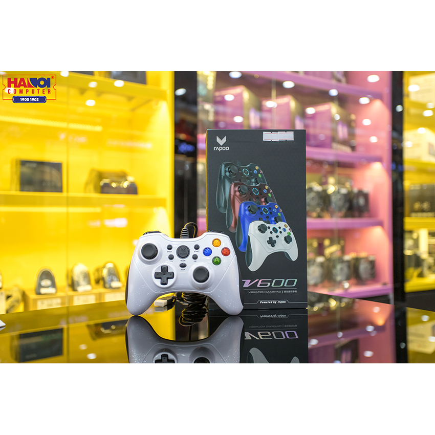 Tay cầm chơi game có dây Rapoo V600 màu trắng