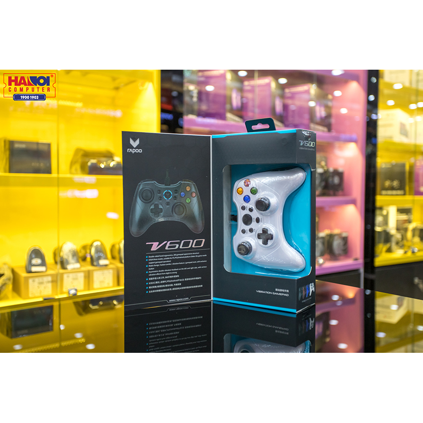 Tay cầm chơi game có dây Rapoo V600 màu trắng