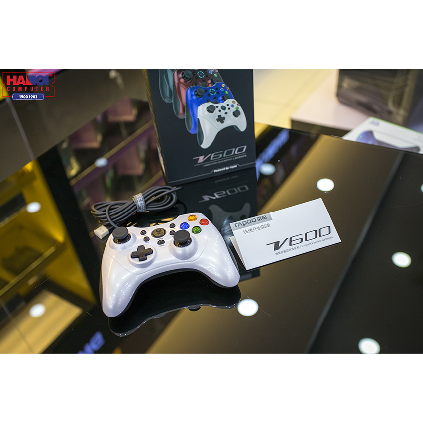 Tay cầm chơi game có dây Rapoo V600 màu trắng