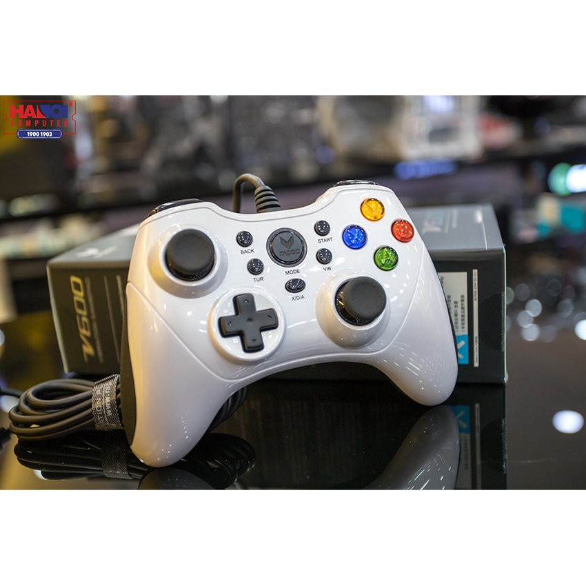 Tay cầm chơi game có dây Rapoo V600 màu trắng