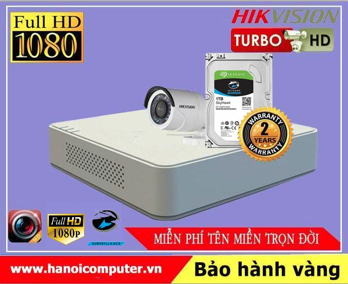 Bộ kit 01 Camera Hikvision FullHD (DS-2CE16D0T-IRP / DS-7104HQHI-K1 / Seagate Skyhawk 1TB / DC / Dây)