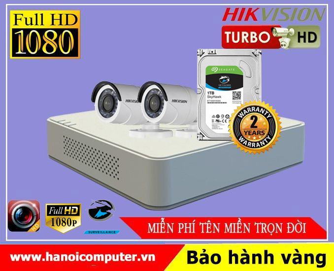 Bộ kit 02 Camera Hikvision FullHD (DS-2CE16D0T-IR / DS-2CE56D0T-IRP/ DS-7104HQHI-K1 / Seagate Skyhawk 1TB / DC / Dây)