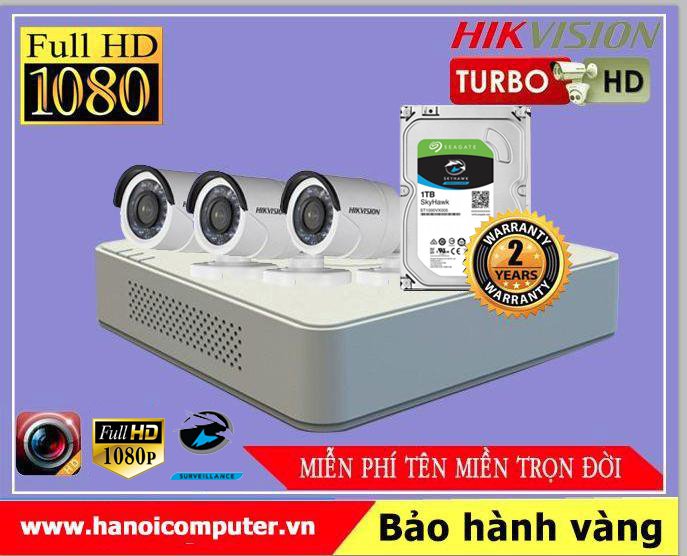 Bộ kit 03 Camera Hikvision FullHD (DS-2CE16D0T-IRP / DS-2CE56D0T-IR/ DS-7104HQHI-K1 / Seagate Skyhawk 1TB / DC / Dây)