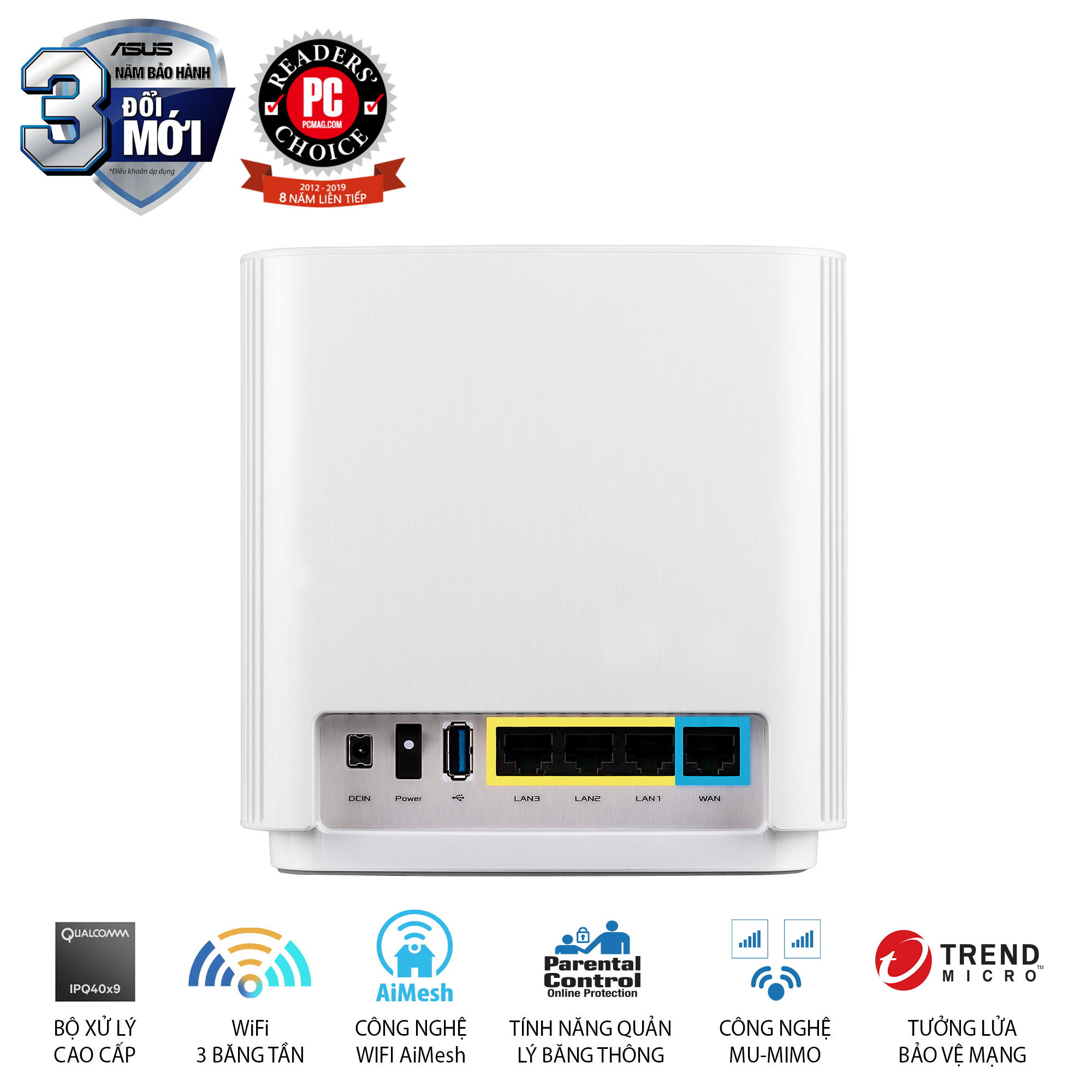 Bộ Mesh Wifi ASUS CT8 (B-2-PK) ZenWiFi Chuẩn AX6600, 3 băng tần, AiProtection, Parental Control.