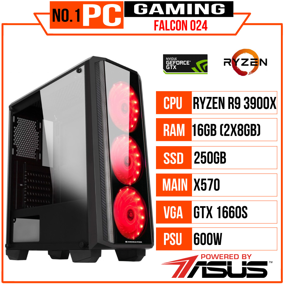 PC GAMING FALCON 024 (R9 3900X/X570/16GB RAM/250GB SSD/GTX 1660 SUPER/600W/TẢN XM WPRO/RGB)