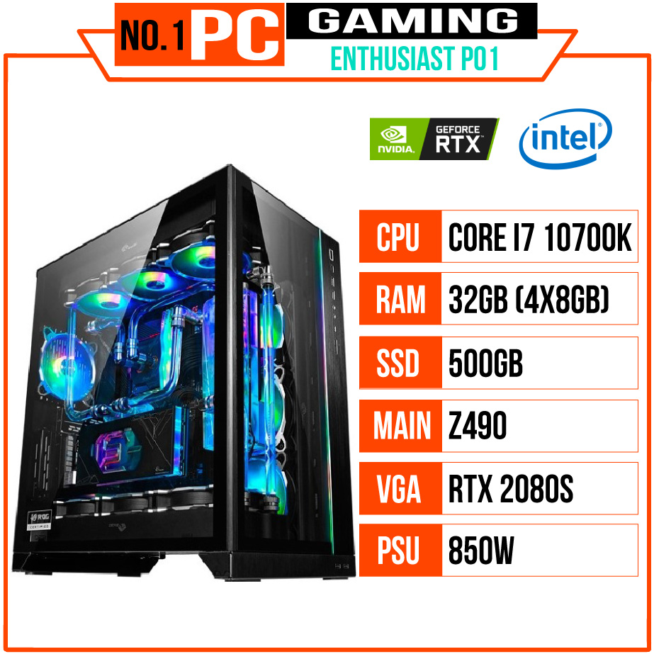 PC ENTHUSIAST GAMING PLATINUM 01 (i7 10700K/Z490/32GB RAM/500GB SSD/RTX 2080 SUPER/850W/WATERCOOLING EK/RGB)