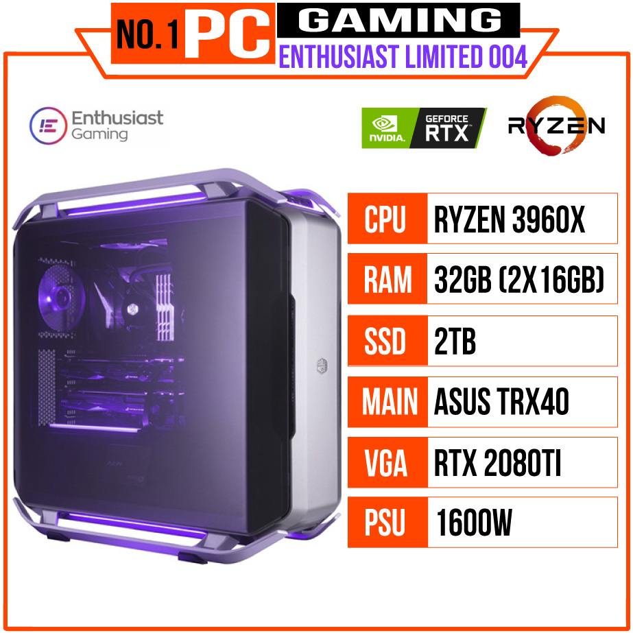 PC ENTHUSIAST GAMING LIMITED 004 (3960X/TRX40/64GB RAM/2TB SSD/RTX 2080Ti/1600W/Tản AIO ASUS RYUJIN 360/Win 10 PRO/RGB)