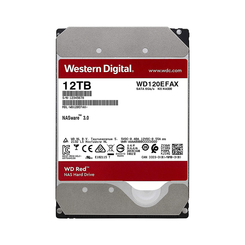Ổ cứng HDD WD 12TB Red 3.5 inch, 5400RPM, SATA3, 256MB Cache (WD120EFAX)