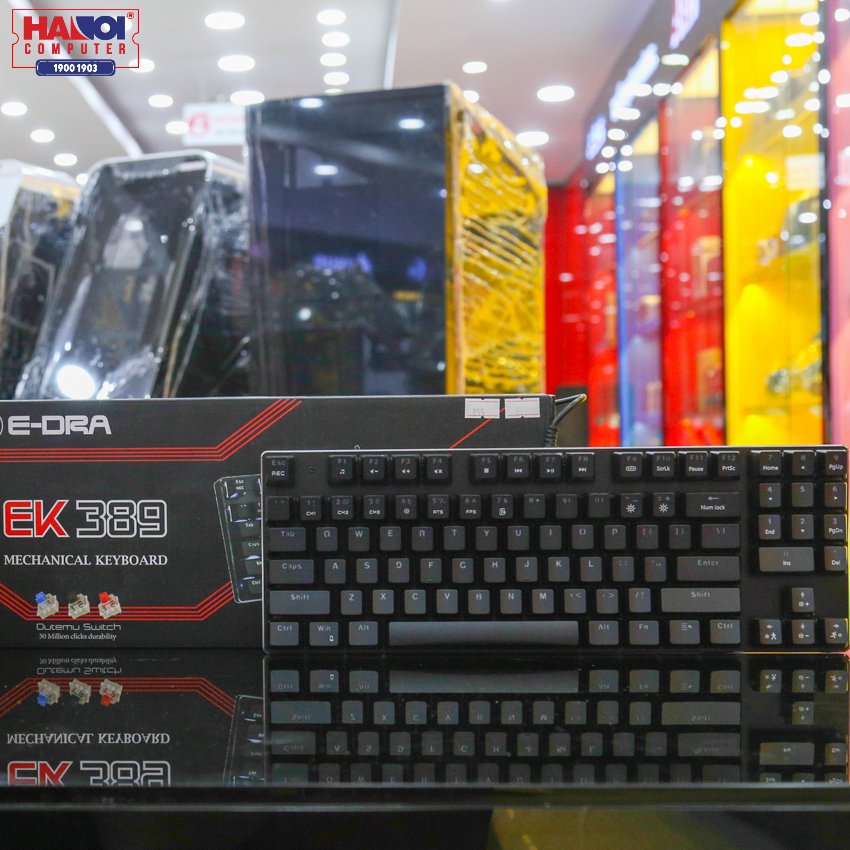 Bàn phím cơ E-Dra EK389 (Outemu Brown switch/ABS/USB/Led trắng/Đen)