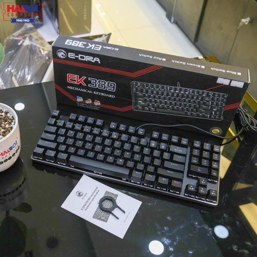 Bàn phím cơ E-Dra EK389 (Outemu Brown switch/ABS/USB/Led trắng/Đen)