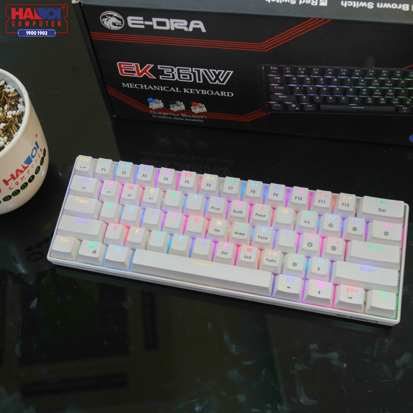 Bàn phím cơ E-Dra EK361W White (Outemu Red switch/ABS/USB/Led RGB/Trắng)