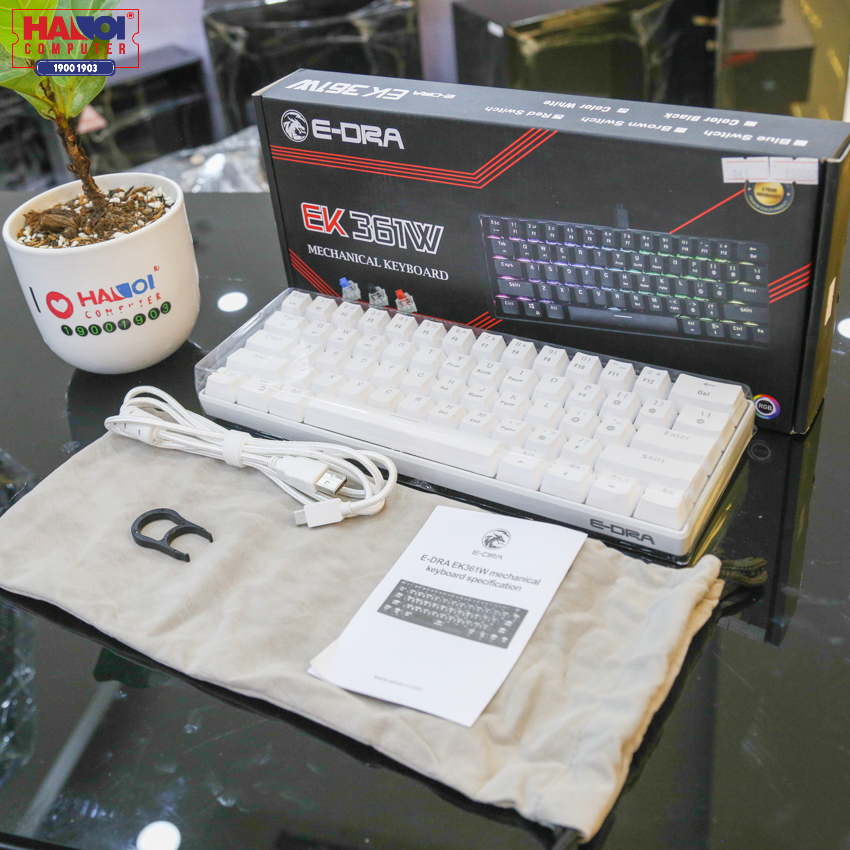Bàn phím cơ E-Dra EK361W White (Outemu Blue switch/ABS/USB/Led RGB/Trắng)