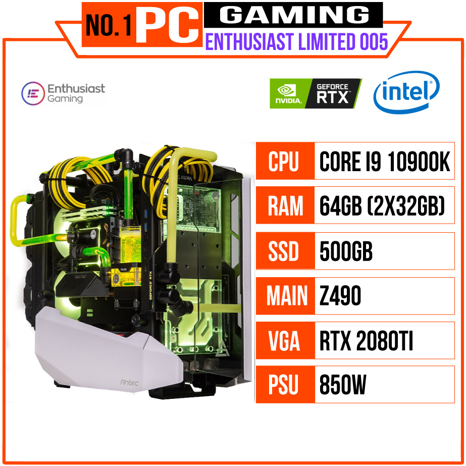 PC ENTHUSIAST GAMING LIMITED 005 (I9 10900K/Z490/64GB RAM/500GB SSD/RTX2080TI/850W/WATERCOOLING EK/RGB)