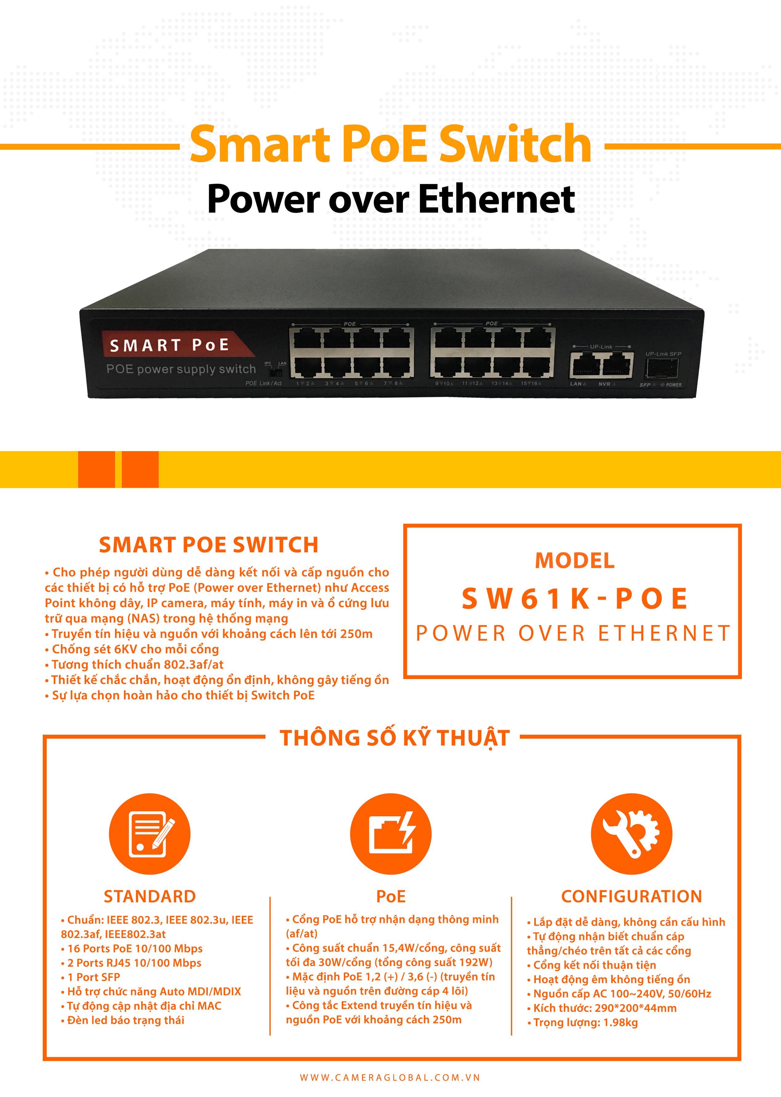 Switch 16 cổng SW16K-POE