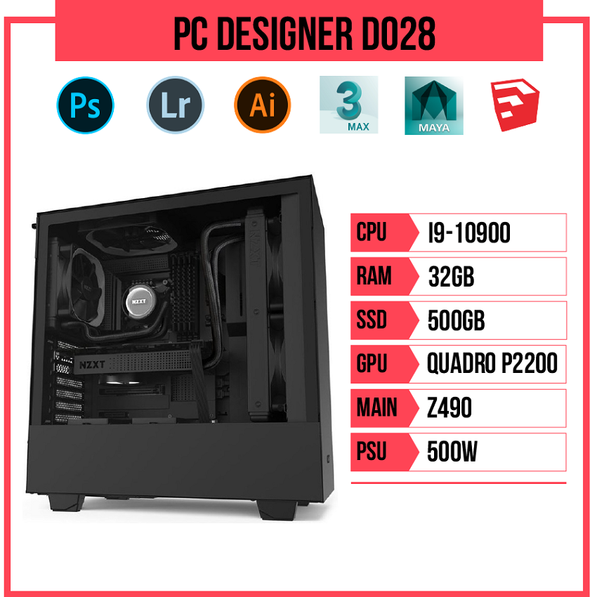 PC HACOM Designer D028 (i9-10900/Z490/32GB RAM/Quadro P2200/500GB SSD/500w)
