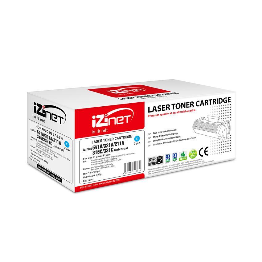 Hộp mực in iziNet 541A/321A/211A/316C/331C Universal ( dùng cho Máy in Laser màu HP & Canon )