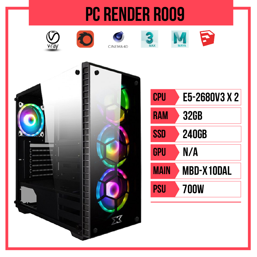 PC Render R009 (Dual E5-2680v3/C612/32GB RAM/240GB SSD/700W)