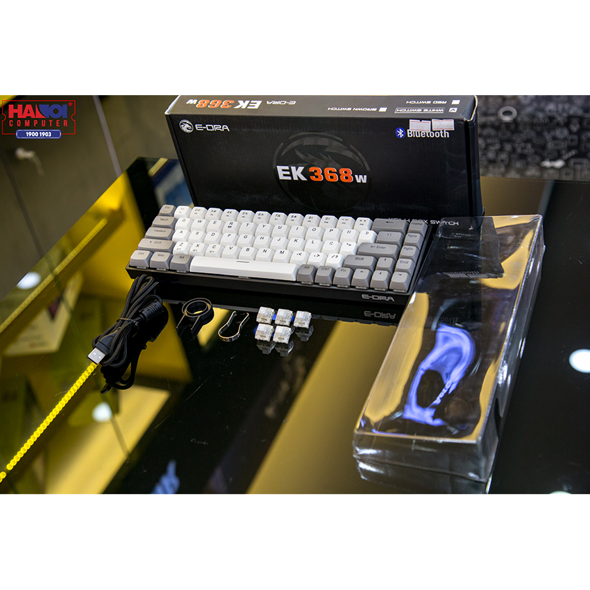 Bàn phím cơ Không dây EDra EK368W Đen (USB/PBT/Kailbox White sw)