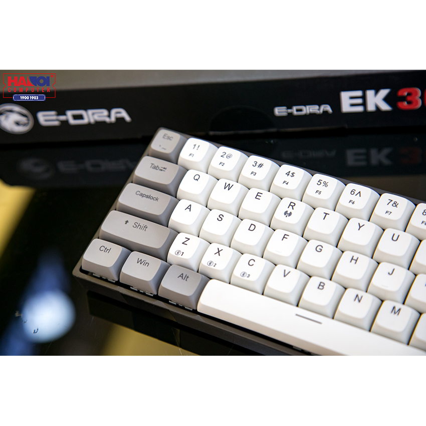 Bàn phím cơ Không dây EDra EK368W Đen (USB/PBT/Kailbox White sw)