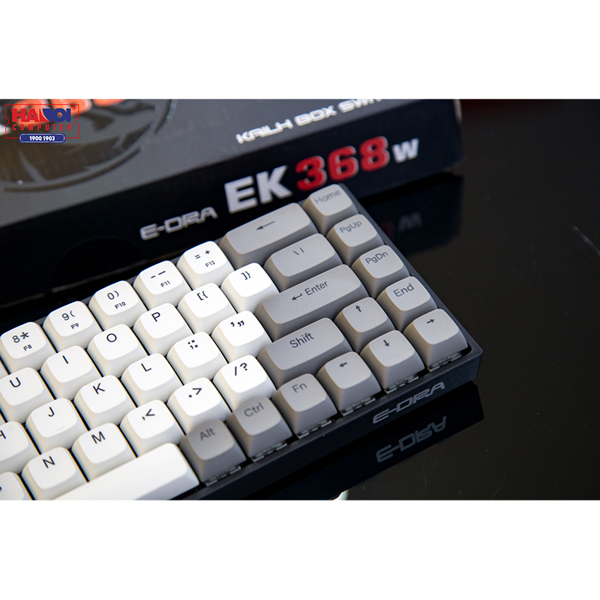 Bàn phím cơ Không dây EDra EK368W Đen (USB/PBT/Kailbox White sw)