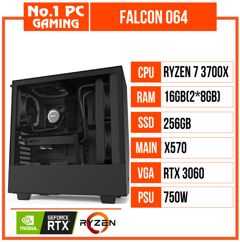 PC GAMING FALCON 064 (R7 3700X/X570/16GB RAM/256GB SSD/RTX 3060/750W)