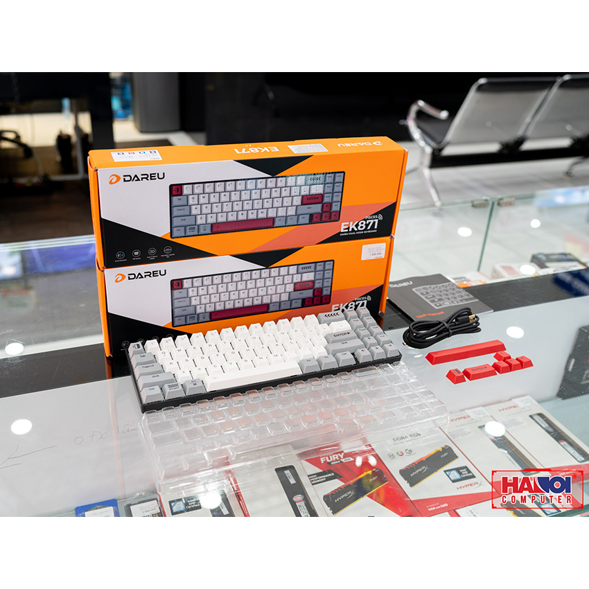 Bàn phím cơ không dây Dareu EK871 (Bluetooth/Grey white/Led xanh/Brown sw)