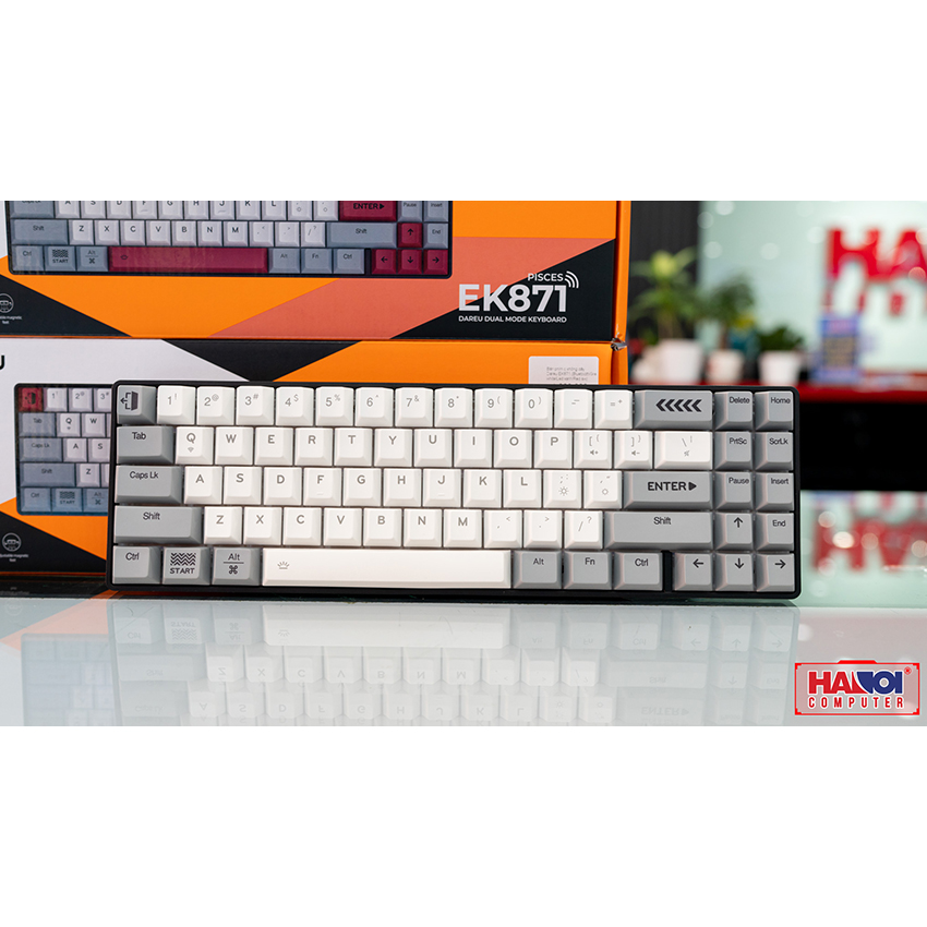 Bàn phím cơ không dây Dareu EK871 (Bluetooth/Grey white/Led xanh/Brown sw)